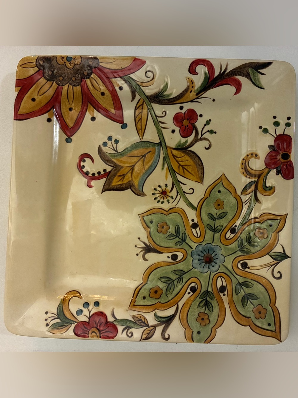 Pier 1 Imports Carynthum Square Dinner Plate 10.75" Hand Painted Earthenware